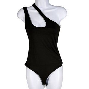 Reoria NWT Women S Cutout Neck Sleeveless Black Shapeware Vamp Bodysuit Coquette